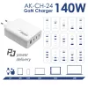 Akyga AK-CH-24 GaN USB nabíjačka 140 W, 3 x USB-C PD + USB-A, biela