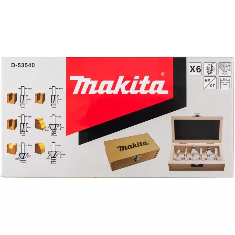 Makita - frézovacia sada bitov - pre plast, masívne drevo - 6 ks (D-53540)