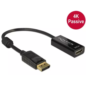 DeLOCK - Video/audio adaptér - DisplayPort / HDMI - DisplayPort (M) - HDMI, 19-pinový (W) - 20 cm - (DisplayPort 1.2) - čierny (62609)
