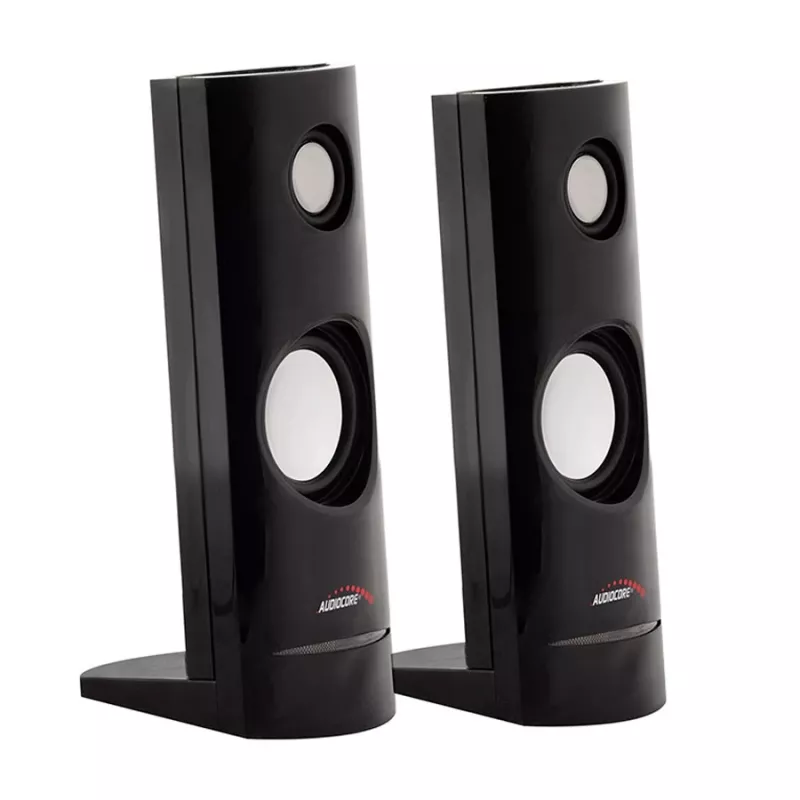 Káblový 2-pásmový PC reproduktor Audiocore AC860, 2.0 kanály, 4 W RMS, USB napájanie, 3,5 mm vstup, čierny