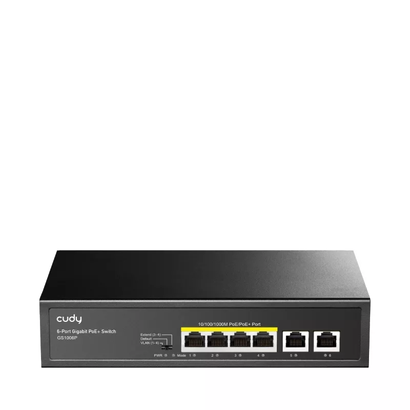 Sieťový switch Cudy GS1006P neřízený Gigabit Ethernet 6-port PoE, 12 Gbit/s, 2048 MAC, čierny