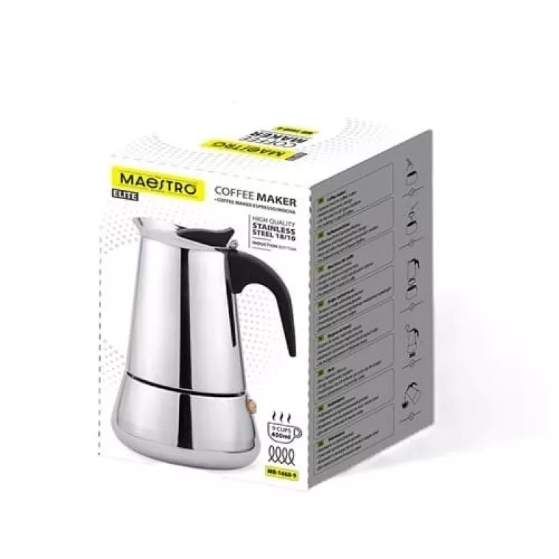 Moka kanvica Maestro MR-1660-9, kávovar na sporák pre 6 šálok, čierna
