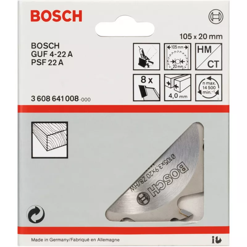 Bosch 3608641008 drážkovacia fréza, 105 x 20 mm, 8 zubov, pre GUF 4-22 A a PSF 22 A