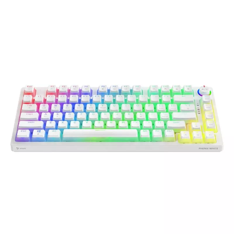 Herná klávesnica Savio Phenix WHITE GAT RED PUD káblová bezdrôtová USB Bluetooth RGB LED