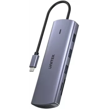 USB-C multiport adaptér Unitek D1113A — HDMI, VGA, čítačka kariet, PD 100W