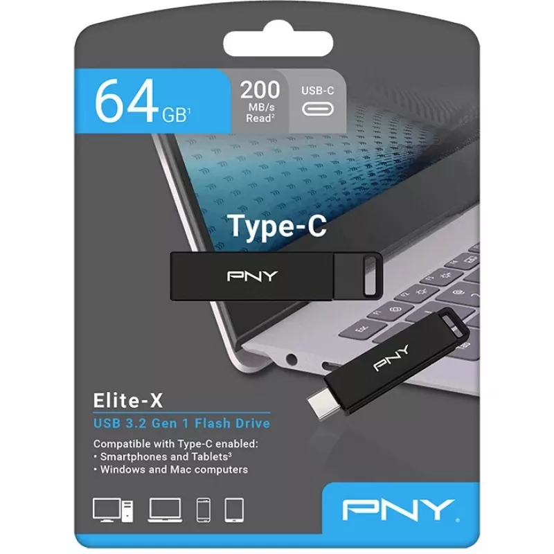 PNY Elite-X USB kľúč 64 GB USB Type-C 3.2 Gen 1 (3.1 Gen 1) čierny (P-FDI64GELTXC-GE)