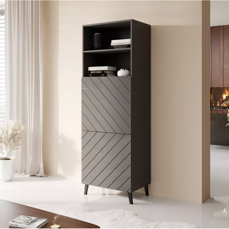 Úložná skriňa cama meble ABETO 60×40×176,5 cm grafit/lesk grafit