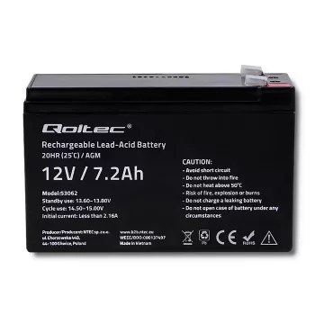 Qoltec 53062 AGM batéria | 12V | 7,2 Ah | max 108A
