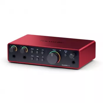 Audio rozhranie Focusrite Scarlett 2i2 4th Gen — 2-in/2-out USB-C, 24-bit/192 kHz, 69 dB predzosilňovač, desktop, čierna/červená