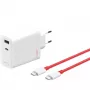 Napájací zdroj ONEPLUS SUPERVOOC 120W dvojportová nabíjačka s káblom, 120 W celkový výkon, 1x USB-C + 1x USB-A, 100–240 V, 145 g, biela