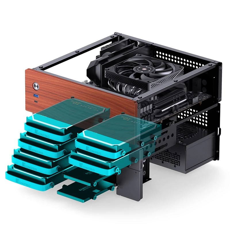 Jonsbo N4 Microtower skriňa čierna robustná oceľ kompaktná PC skriňa