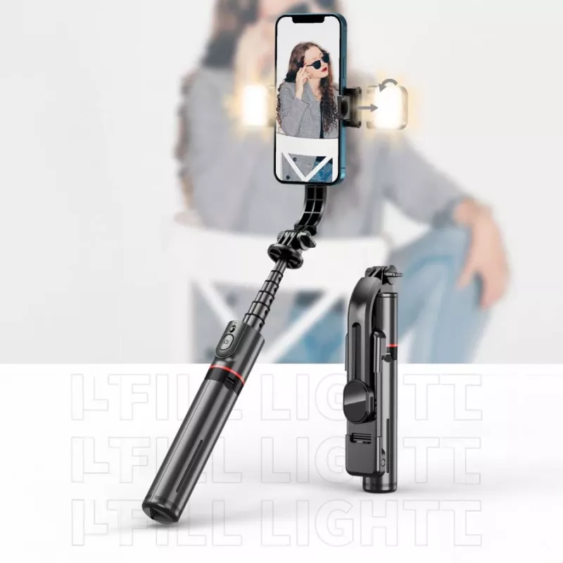 Tech-Protect L05S selfie tyč so statívom, LED svetlom a Bluetooth diaľkovým ovládaním