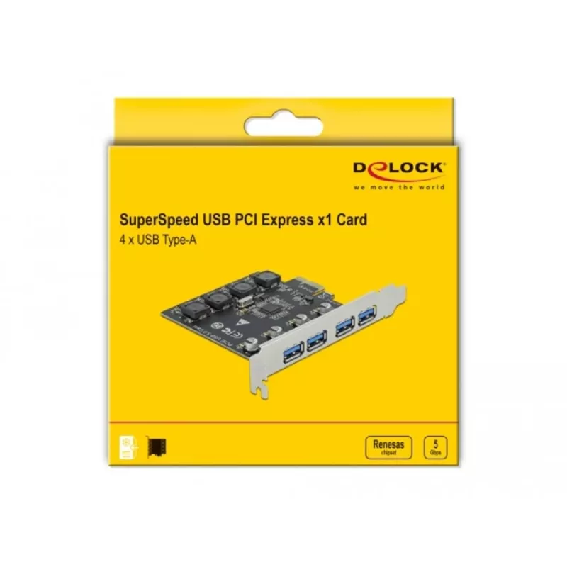 Delock PCI Express x1 karta na 4 x externý USB Type-A port SuperSpeed USB