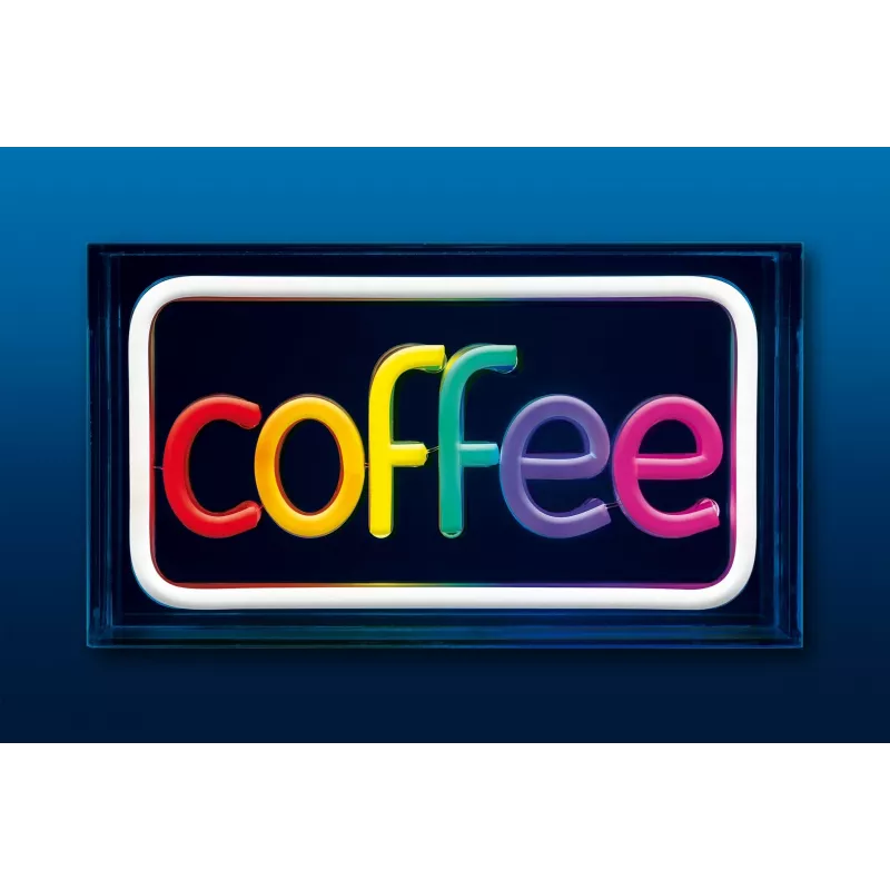 Neónová LED svetelná tabuľa ActiveJet AJE-NEON COFFEE, viacfarebná, USB 5V, povrchová montáž, rám z AS plastu