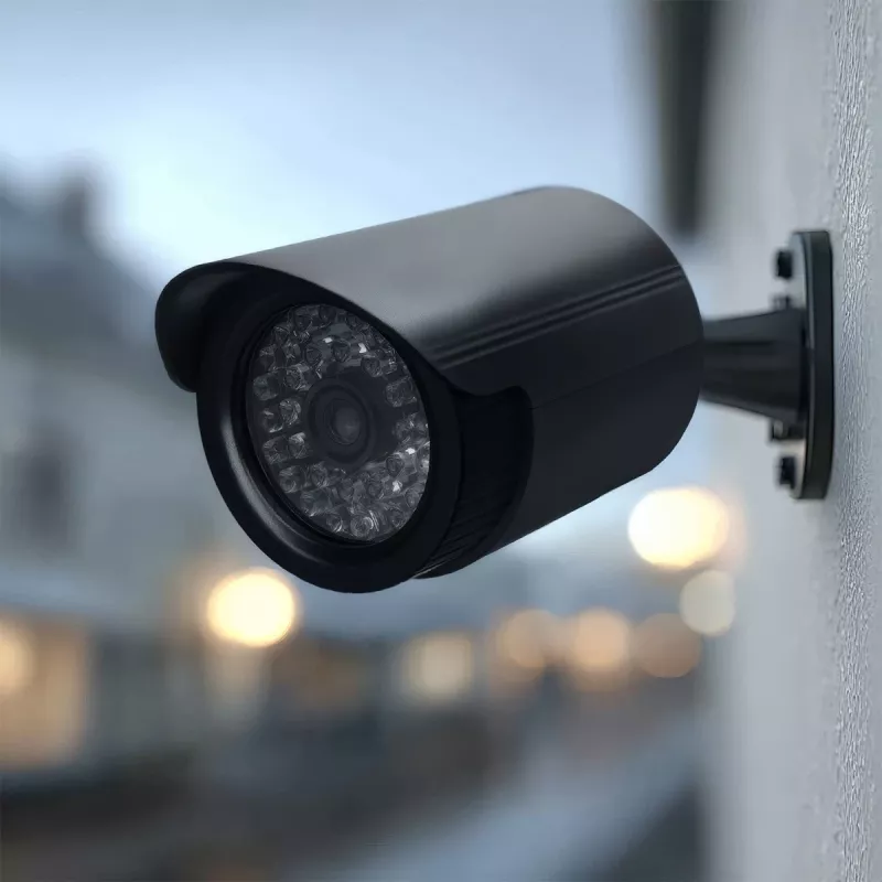 Atrapa rúrkovej kamery CEE IR1800 B, simulovaná bezpečnostná kamera s IR LED, čierna