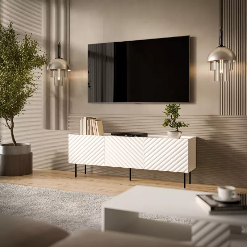 TV skrinka Cama LUCCA 3D 165×40×59 cm, biela, vrchná doska z drevotriesky
