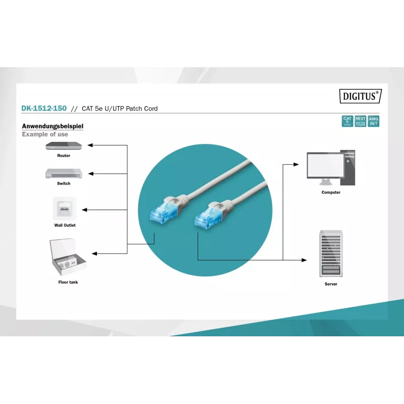 Digitus DK-1512-150 RJ45 sieťový kábel CAT 5e U/UTP sivý 15 m