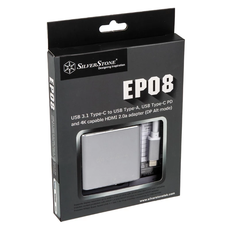SilverStone SST-EP08C - USB 3.1 Type-C adaptér na HDMI/USB Type C/USB Type A - strieborný