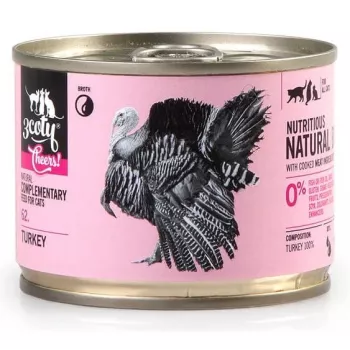 Doplnkové mokré krmivo pre mačky 3coty TURKEY Cheers! konzerva 160 g — monoprotein, dospelé mačky, bezlepkové a bez cukru