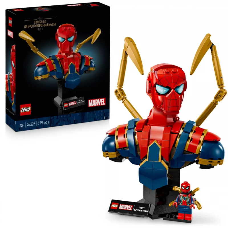 LEGO Marvel zberateľská busta Iron Spider-Man 76326, 379 dielov, 18+ výstavný model, 170×200×110 mm