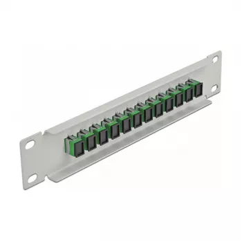 Optický patch panel DeLOCK 10 inch 12 portov SC Simplex zelená 1HE sivá