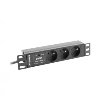 Predlžovacia zásuvka LANBERG PDU-03E-0200-BK — 1HE, 3x Type-E zásuvky, 220–250 V, 16 A, 2 m kábel, čierna