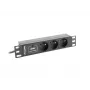 Predlžovacia zásuvka LANBERG PDU-03E-0200-BK — 1HE, 3x Type-E zásuvky, 220–250 V, 16 A, 2 m kábel, čierna