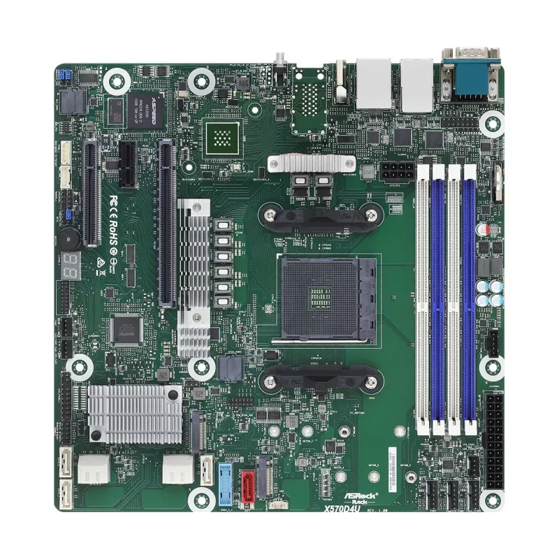 Základná doska ASRock X570D4U Micro ATX — AMD X570, Socket AM4, 4× DIMM, DDR4, max. 32 GB, 12× SATA III, 3× RJ-45