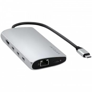 Laptop dock / port replikátor Satechi ST-P8KES — káblový, USB 3.2 Gen 1 Type-C, Gigabit Ethernet, SD karta, strieborný