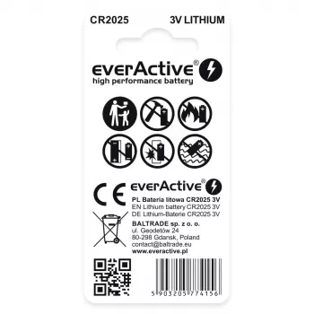 Lítium gombíková batéria everActive CR2025 - blister 2 ks