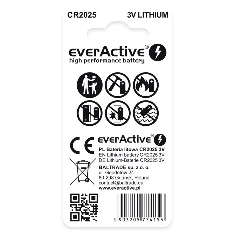 Lítium gombíková batéria everActive CR2025 - blister 2 ks