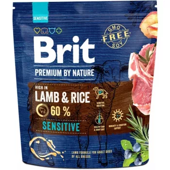 Suché krmivo pre psov Brit Premium by Nature Sensitive Lamb & Rice 1 kg — dospelí, bielkoviny 26 %, tuk 13 %, bez lepku