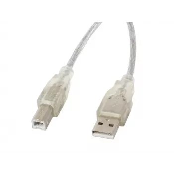 USB 2.0 kábel LANBERG CA-USBA-12CC-0018-TR, USB A (konektor samec) na USB B (konektor samec), 1,8 m, transparentná