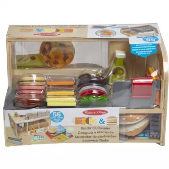 Melissa & Doug drevený pult na sendviče s krájačom – 56-dielna sada hračiek na jedlo – FSC certifikát