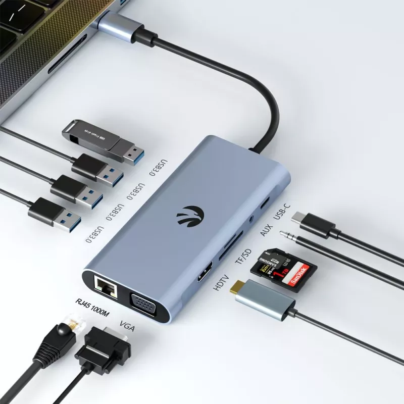 USB-C 11-in-1 adaptér Hawk HW-HUB1101 — multiport hub s 11 portami