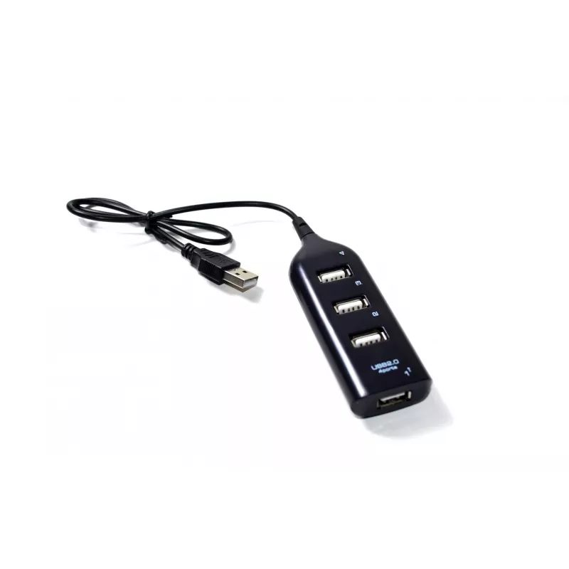 VAKOSS USB hub TC-234UX — 4-portový USB 2.0 hub, DC napájanie (5 V, 1 A), čierny