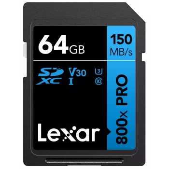 SDXC flash pamäť Lexar 64 GB UHS-I 800xPRO — trieda 10, U3, V30, 150 MB/s