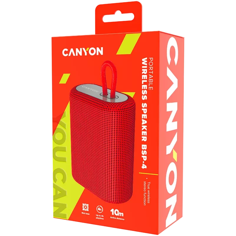 Canyon Bluetooth reproduktor BSP-4 TF čítačka/USB-C/5W červený maloobchod