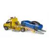 Bruder MB Sprinter autotransportér so svetelným a zvukovým modulom, oranžový/modrý, vrátane roadstera