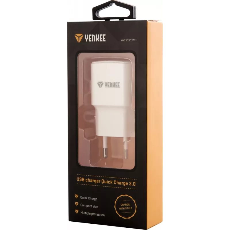 USB sieťová nabíjačka YENKEE YAC 2023WH 18W 3A Quick Charge 3.0