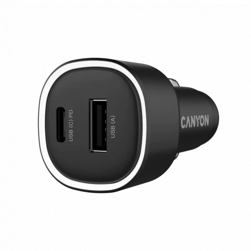 CANYON auto nabíjačka OnDrive 48 PD 48W USB-A+USB-C čierna