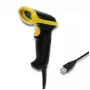Ručný skener čiarových kódov QOLTEC 50867 — 1D/2D laserový skener, USB káblový, dosah 600 mm, žltá/čierna