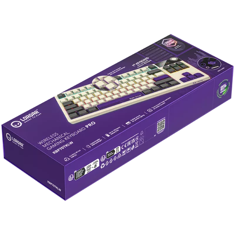 LORGAR KBP70TKLW, bezdrôtová TKL mechanická herná klávesnica Pro, béžová, EN-layout