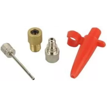 FISCHER sada adaptérov 85618 — kovový adaptér pumpy (červený) pre bicyklové a kolobežkové ventily