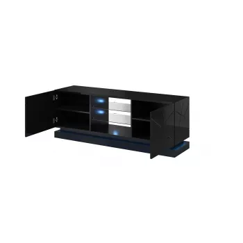 TV skrinka cama meble QIU 160 — MDF čierna lesklá, 1600×420×570 mm