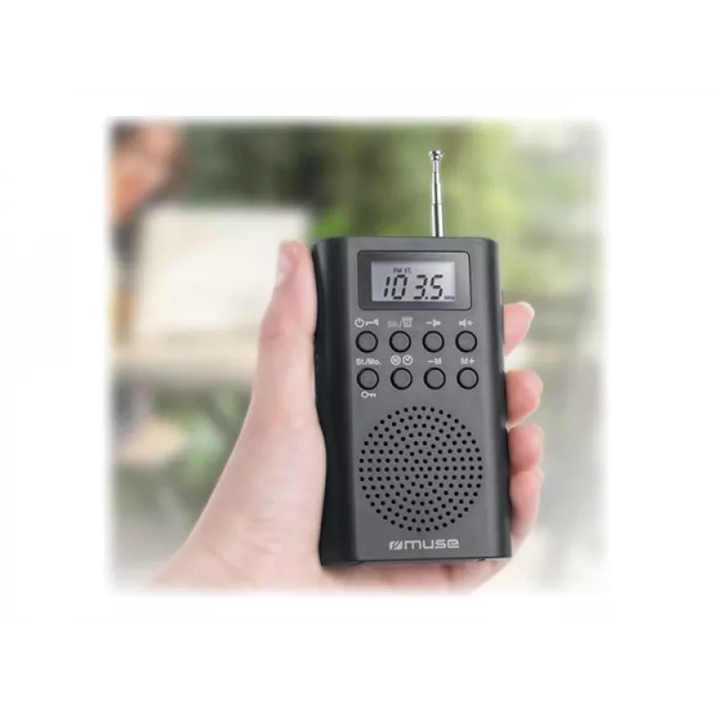 Prenosné rádio Muse M-03 R s FM-PLL ladením, LCD displej, externá anténa, čierne
