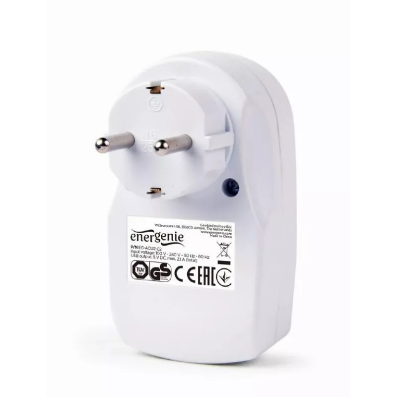 USB nabíjačka s priechodnou zásuvkou/EG-ACU2-02 Gembird