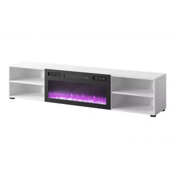 TV skriňa cama meble POLO 180x33x39 cm s elektrickým krbom 1400–1600 W, laminát, biela/čierna