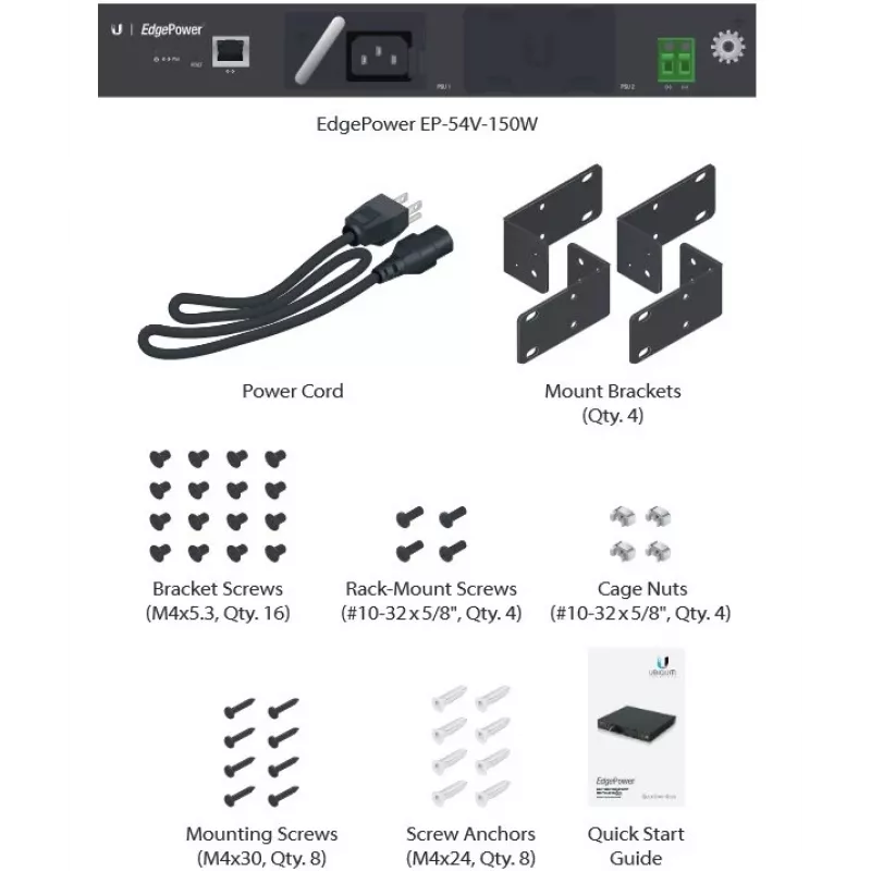 Napájací zdroj UBIQUITI EP-54V-150W 150 W, AC 100–240 V, 50–60 Hz, čierny