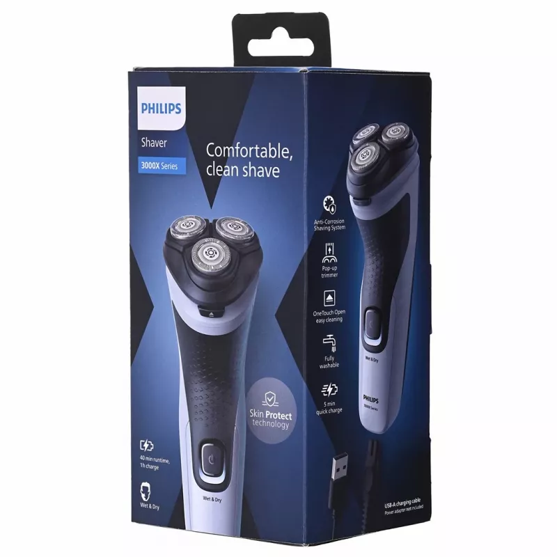 Elektrický rotačný holiaci strojček Philips 3000X Series X3003/00 — 3-hlavový, mokré & suché, NiMH batéria, 40 min. výdrž